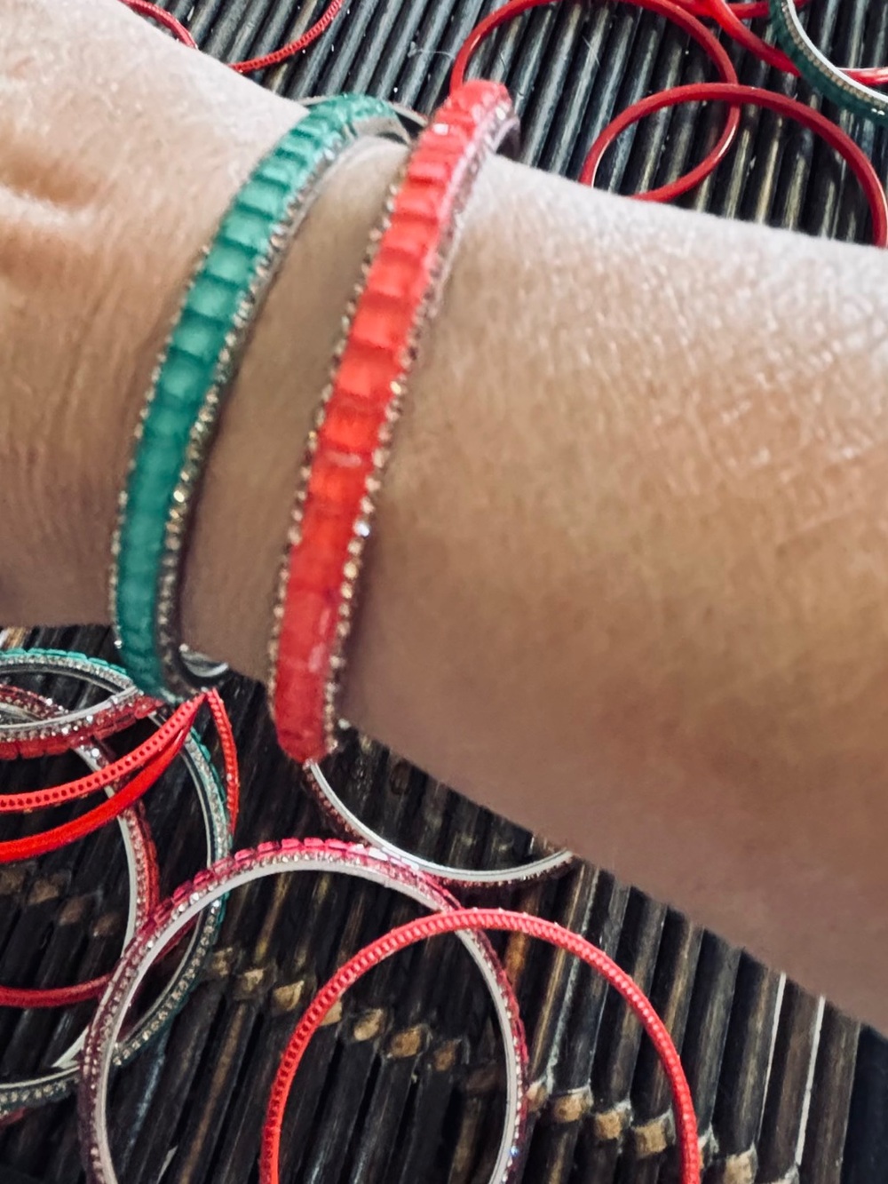 Red and Turquoise Beaded Stretch Bracelets - Unbranded